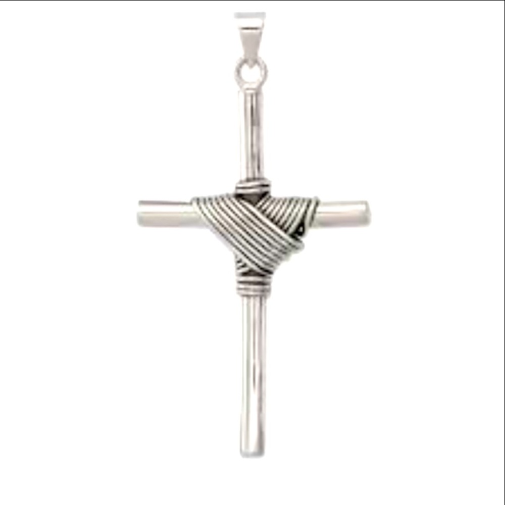 Antiqued Sterling Silver Large Rope Cross 3D Reversible Design Pendant